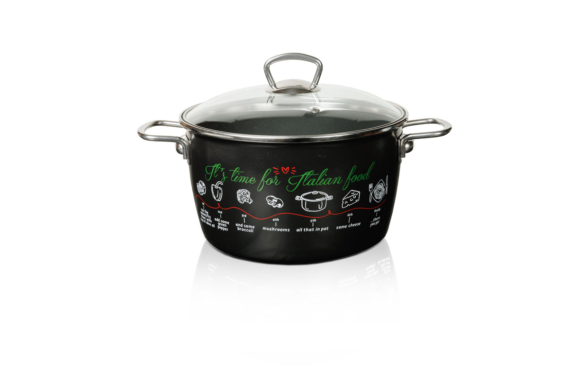 Topf mit Deckel, 24 cm, 6 Ltr, matt schwarz ,Dekor