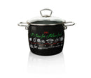 Topf mit Deckel, hoch  20 cm, 5,1 Ltr, matt schwarz ,Dekor " Italian Food"