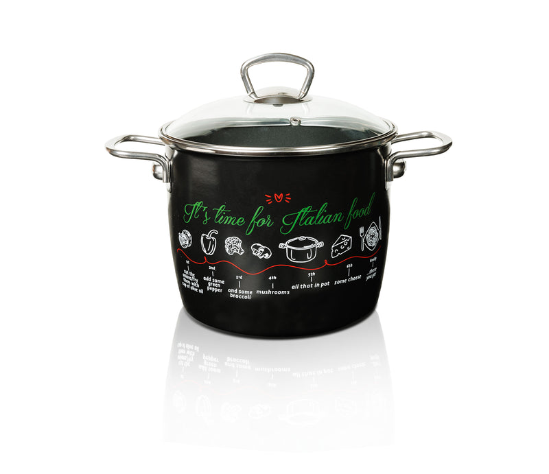 Topf mit Deckel, hoch 20 cm, 5,1 Ltr, matt schwarz ,Dekor