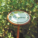 Emailschild oval, 6 x 4 cm, Kräuternamen mit Erdspieß 25 cm