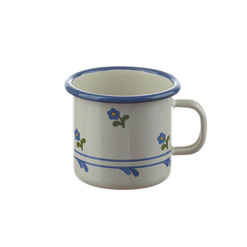 Becher 7 cm, creme/blau, Blümchen