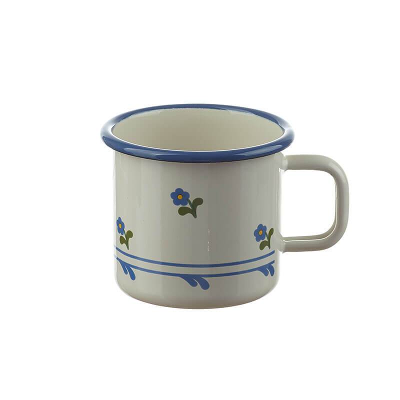 Becher 8 cm, creme/blau, Blümchen