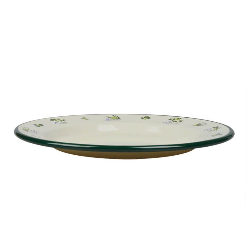 Teller flach, 24 cm, creme/grün, Kräuter