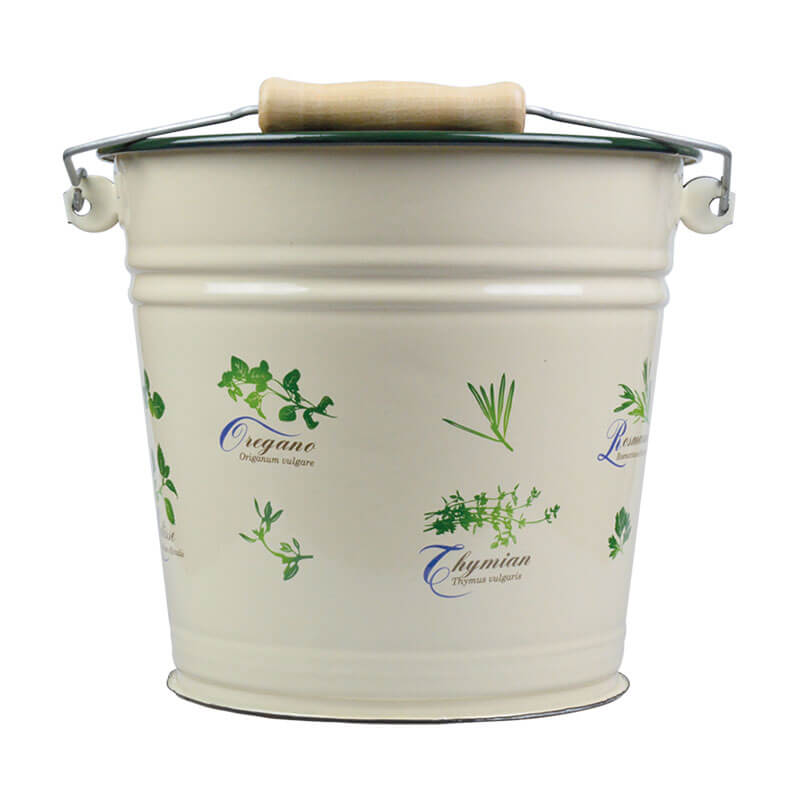 Bucket 6 liters, cream/green, herbs