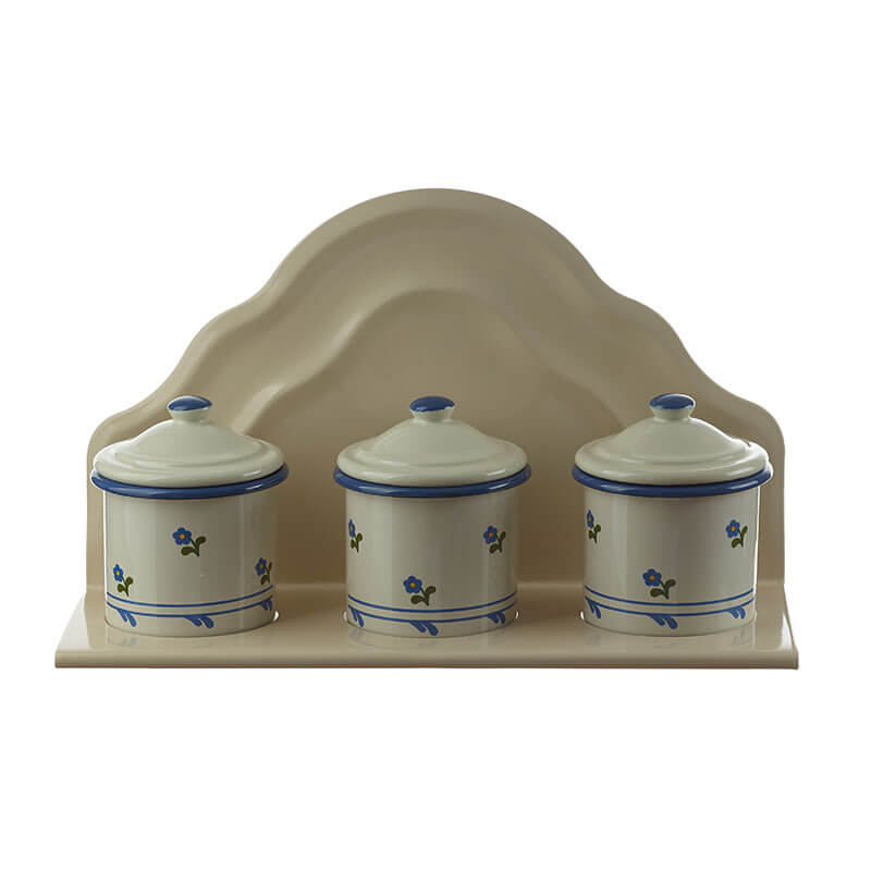 Wandhänger mit 3 Behältern, creme/blau, Blümchen