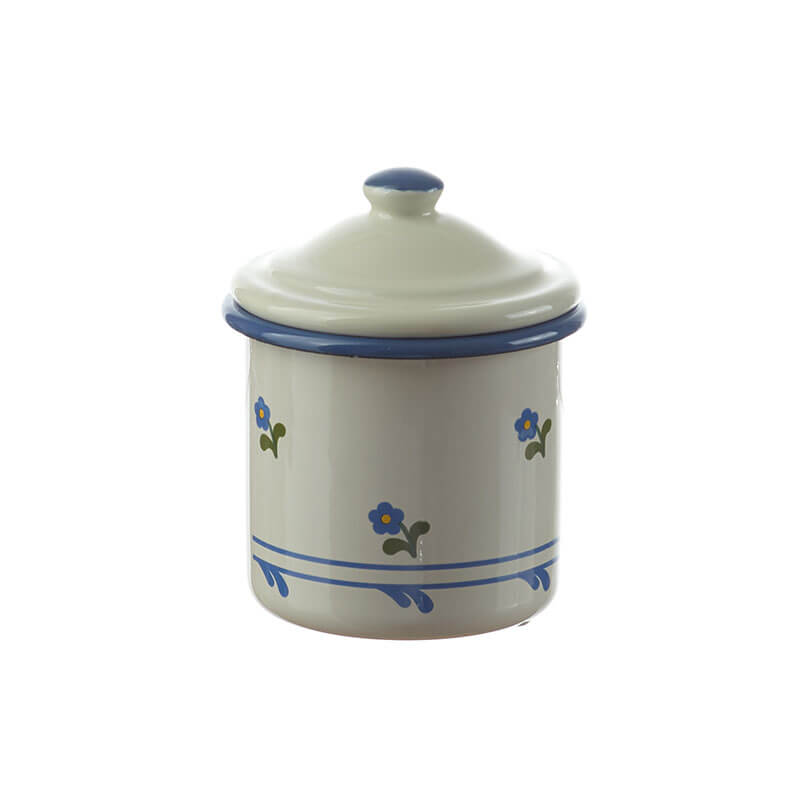 Sugar bowl with lid, 8 cm, cream/blue, flowers