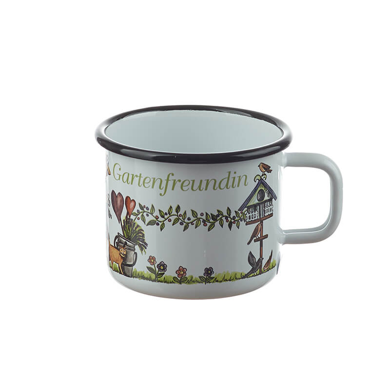 Mug 9 cm, white/black, garden friend