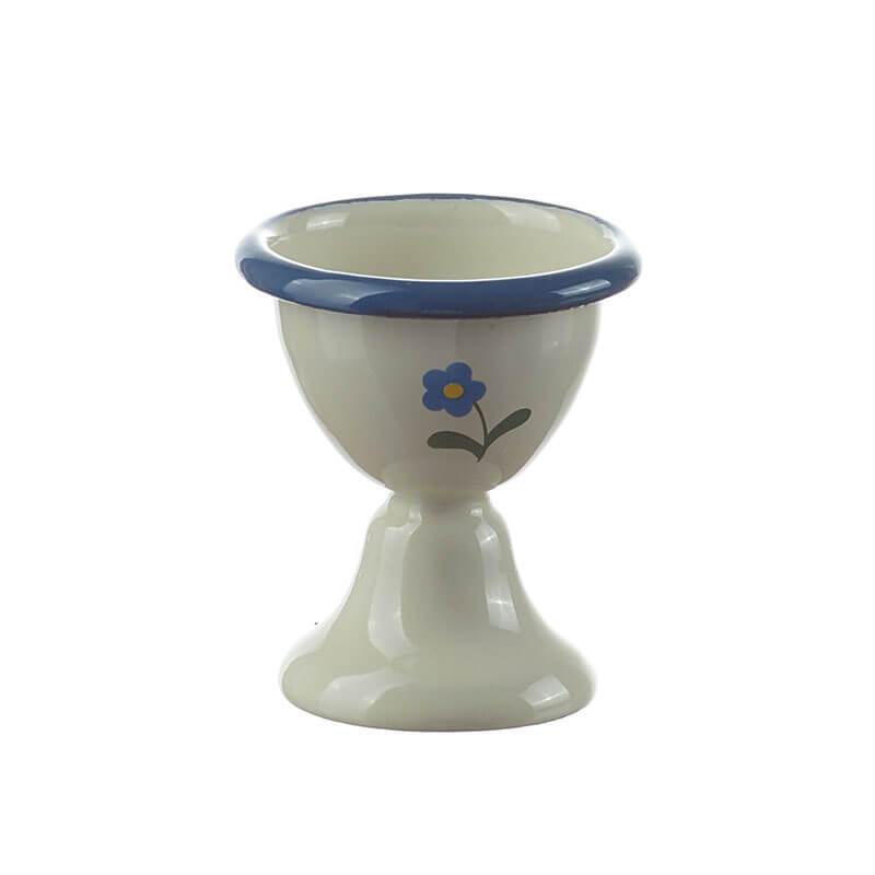 Egg cup, cream/blue, flowers