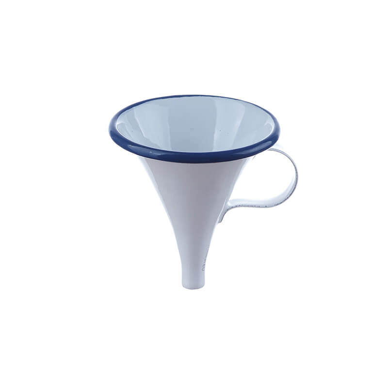 Trichter emailliert, klein 9 cm, weiß/blau