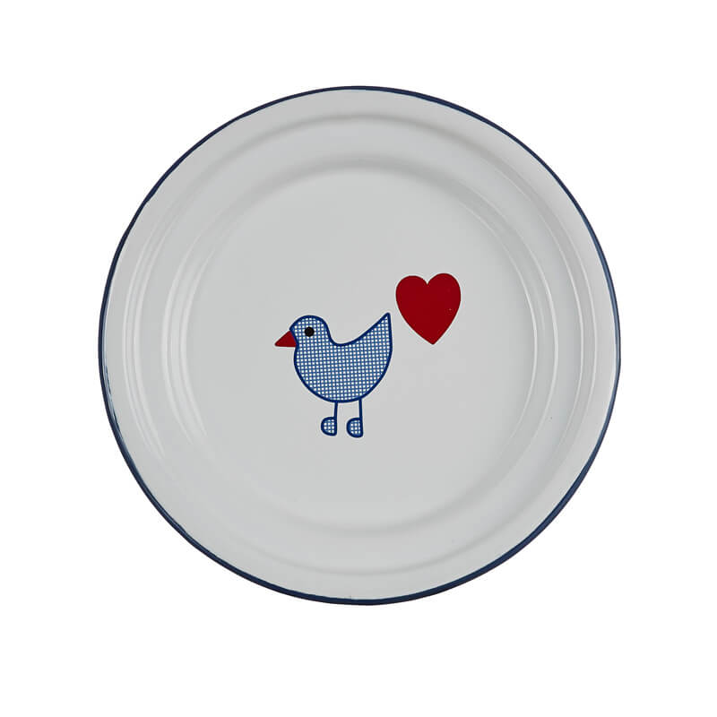 Children's plate 18 cm, white/blue, heart bird