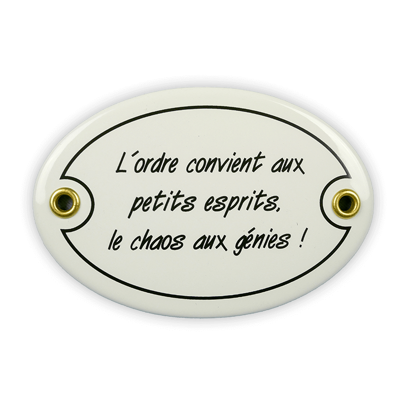 Emailschild oval, 10,5 x 7 cm, L'ordre convient aux petits…