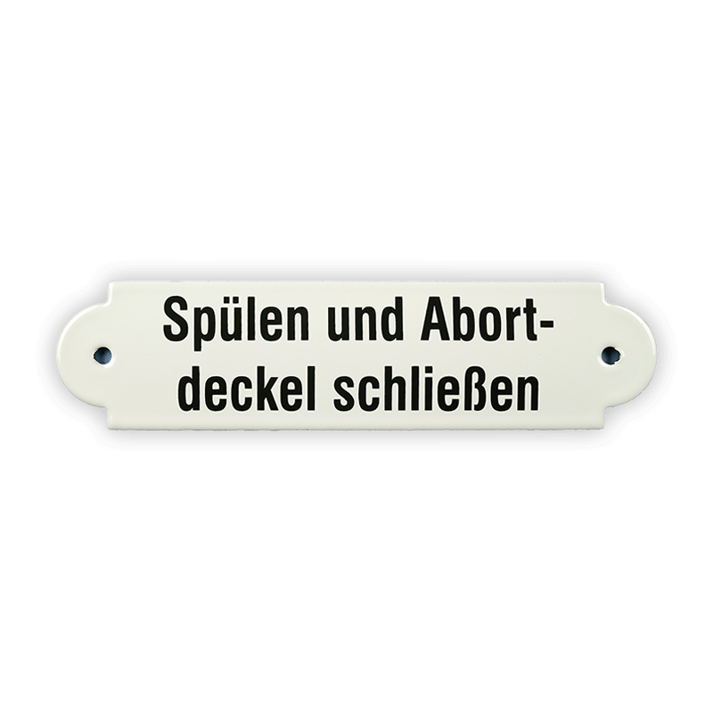 Emailschild 20 x 5 cm, Spülen und Abortdeckel schließen