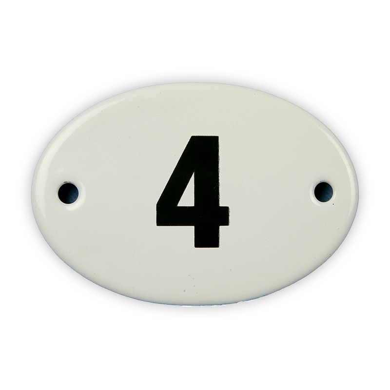 Oval enamel sign, 6 x 4 cm, number and key plates