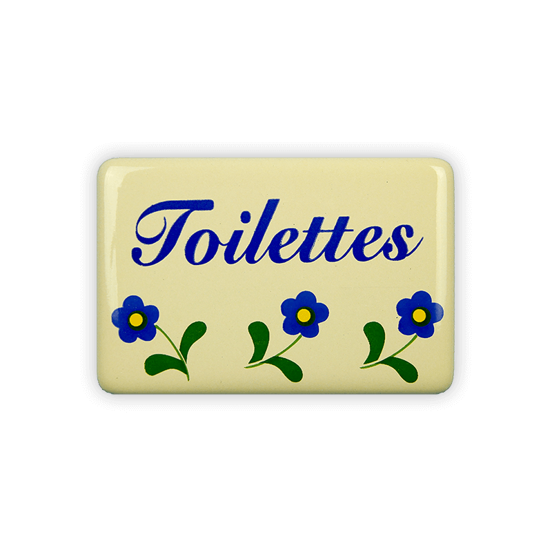 Emailschild 6 x 4 cm, Toilettes, Blümchen