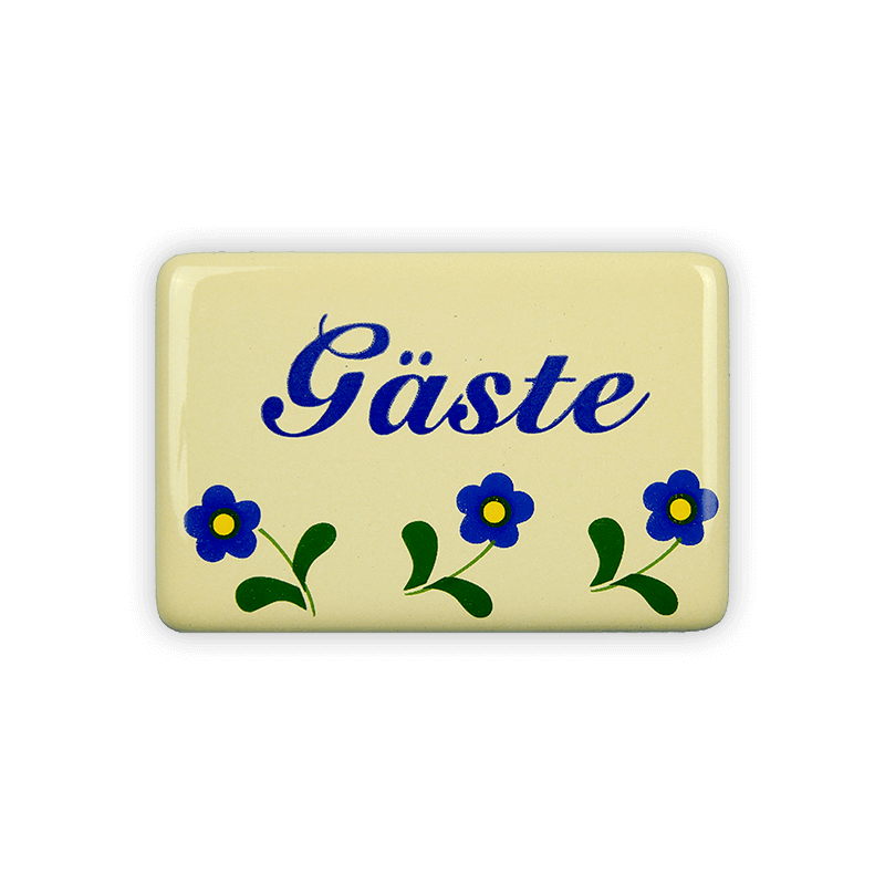 Enamel sign 6 x 4 cm, guests, flowers