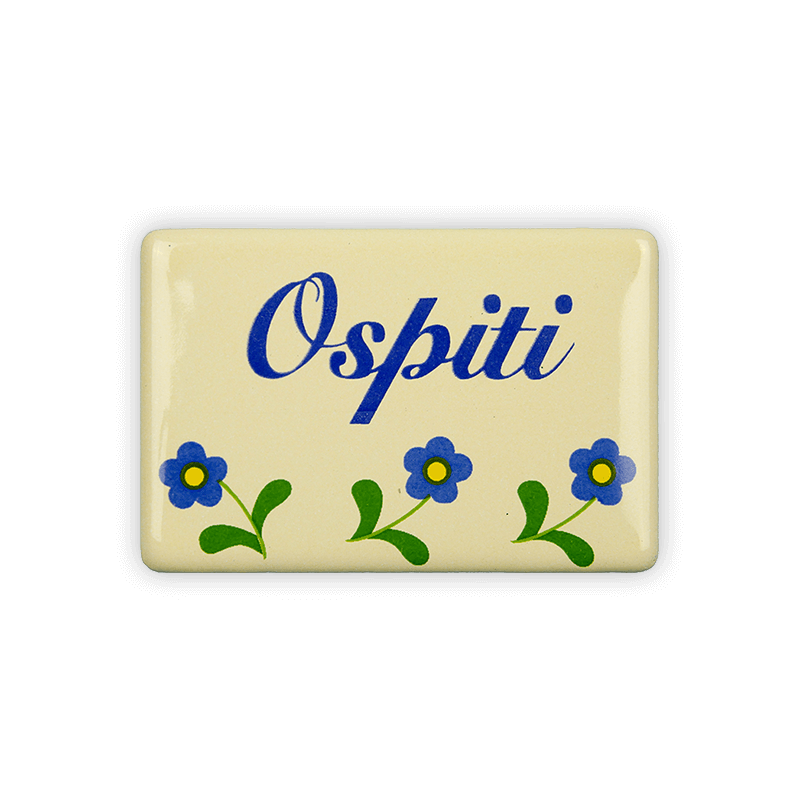 Enamel sign 6 x 4 cm, Ospiti, flowers