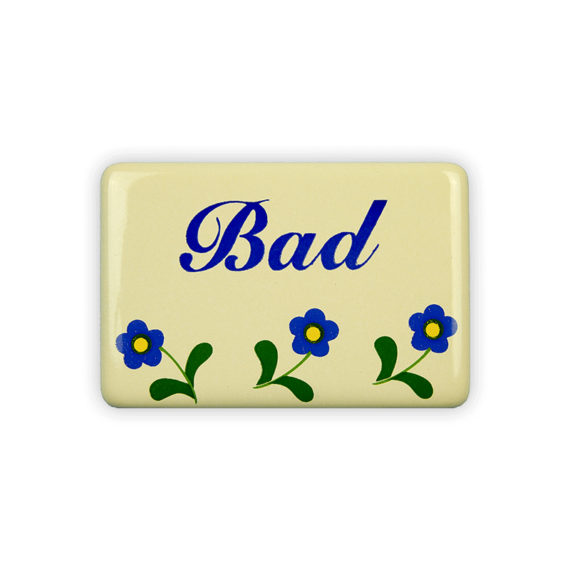 Enamel sign 6 x 4 cm, bathroom, flowers