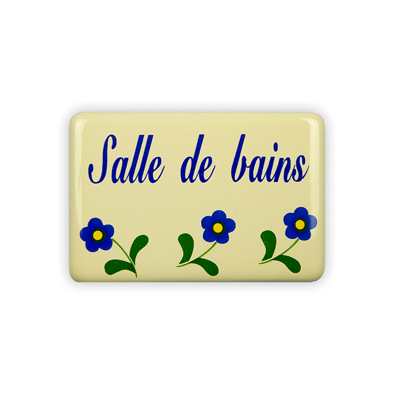Emailschild 6 x 4 cm, Salle de bains, Blümchen
