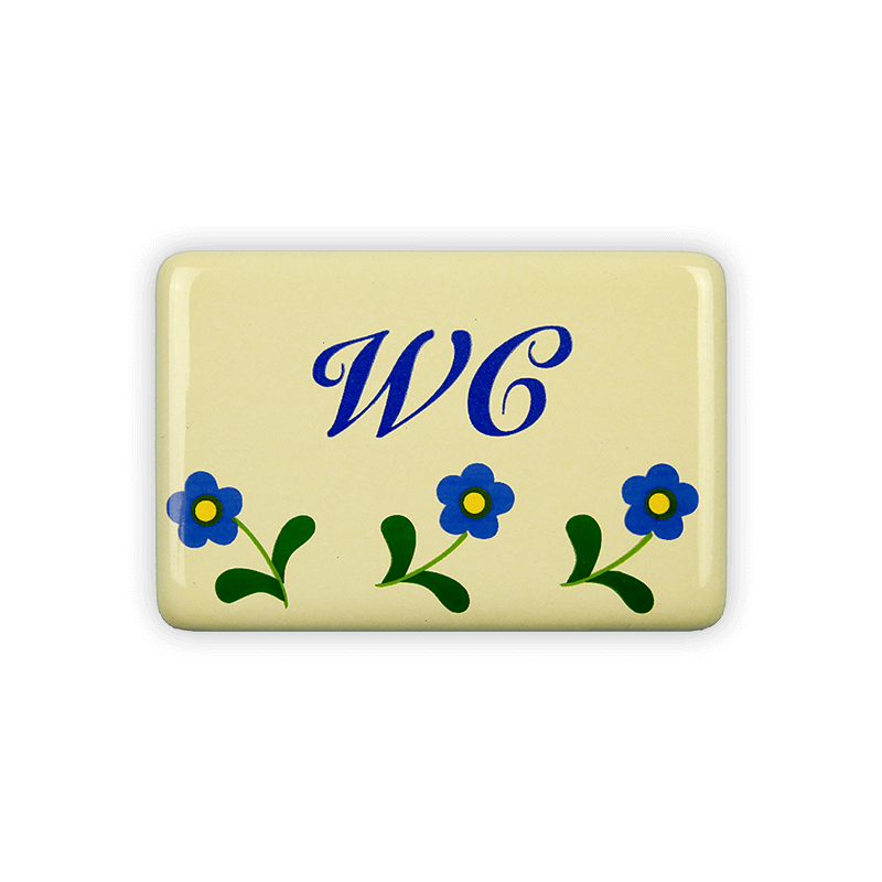 Emailschild 6 x 4 cm, WC, Blümchen