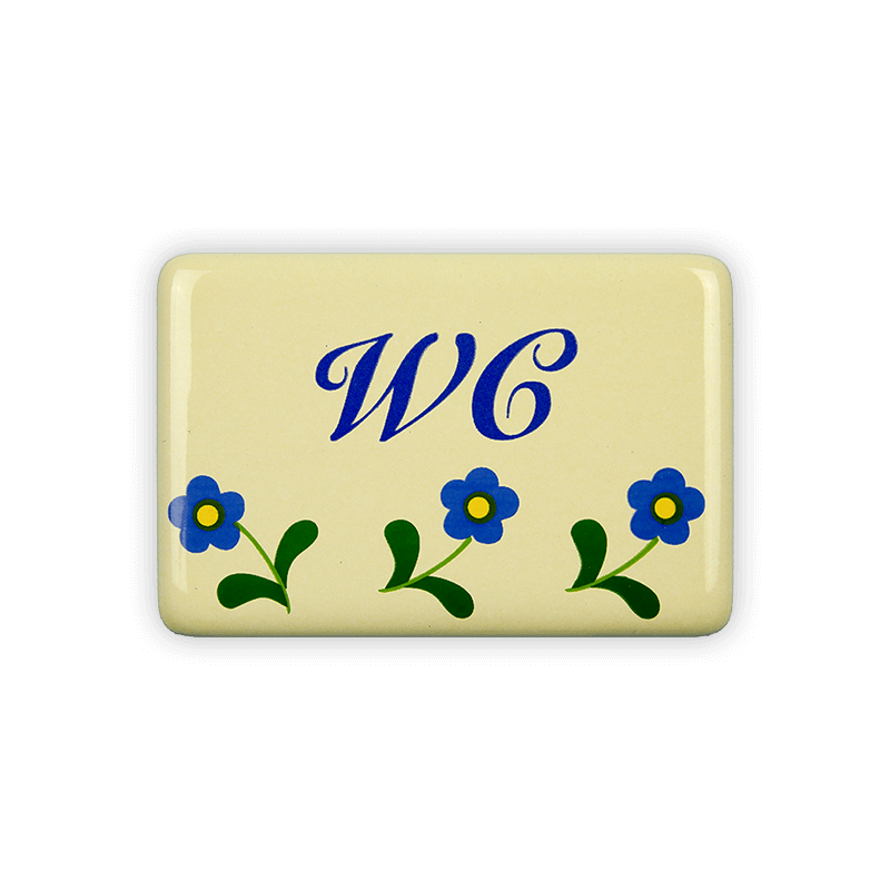 Enamel sign 6 x 4 cm, toilet, flowers