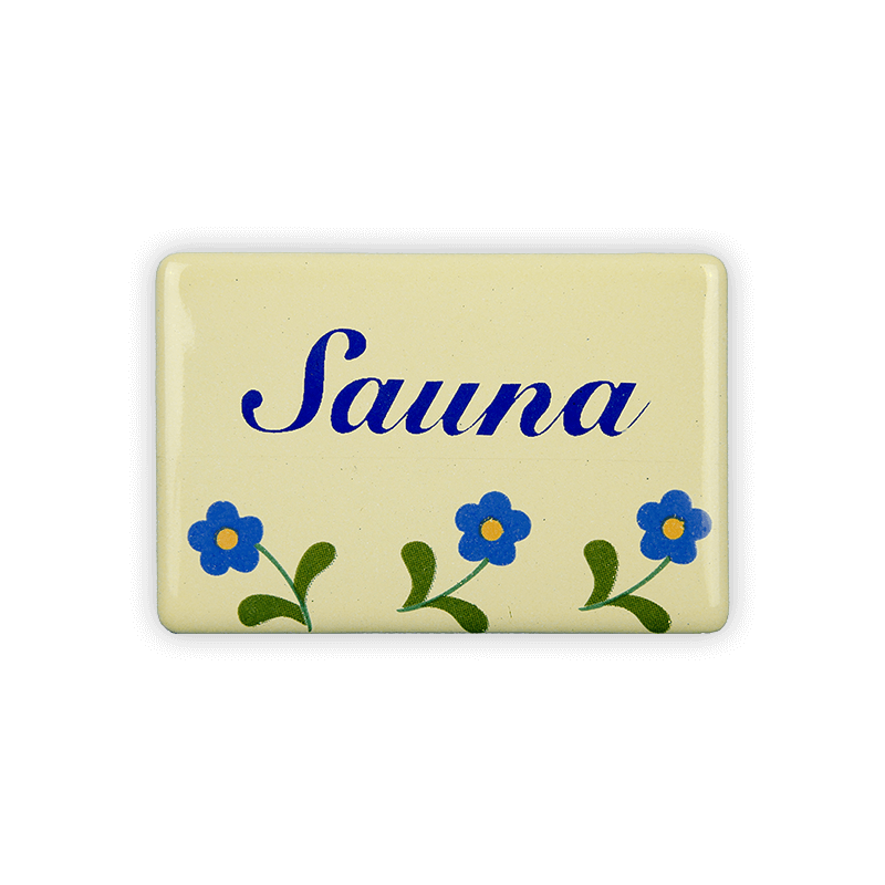 Enamel sign 6 x 4 cm, sauna, flowers