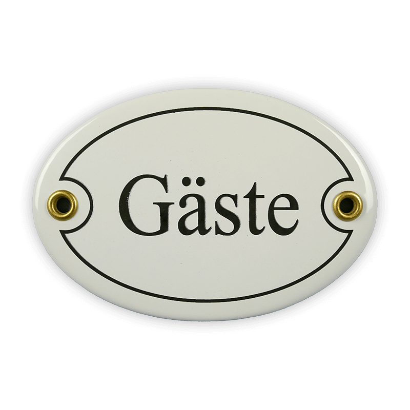 Oval enamel sign, 10.5 x 7 cm, guests
