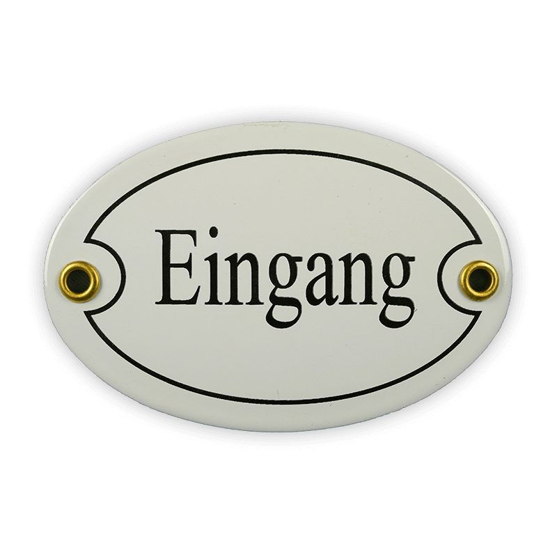 Oval enamel sign, 10.5 x 7 cm, entrance