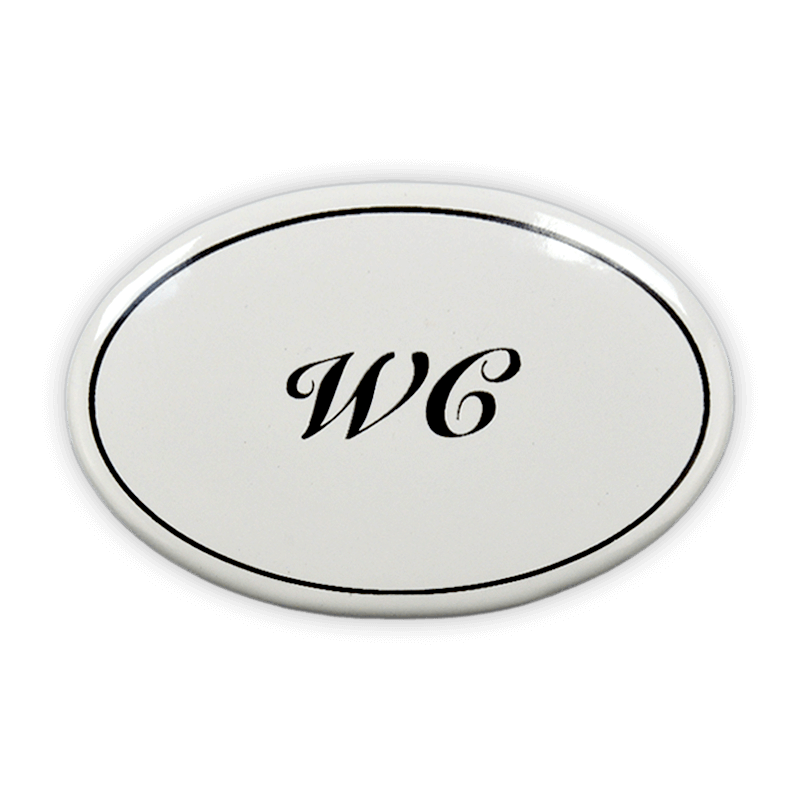 Oval enamel sign, 6 x 4 cm, toilet, for gluing