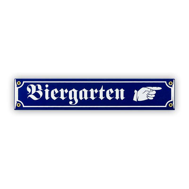 Mini-Straßenschild, Biergarten mit Hand rechts