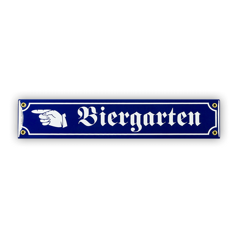 Mini-Straßenschild, Biergarten mit Hand links