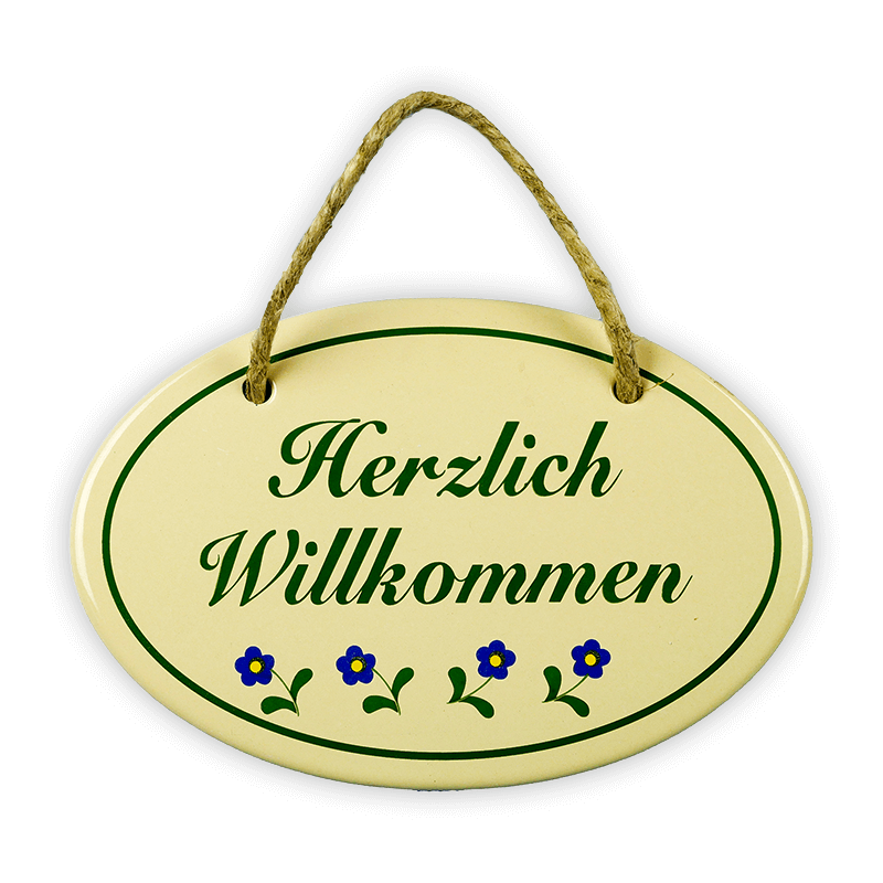 Emailschild oval, 15 x 10 cm, Herzlich Willkommen