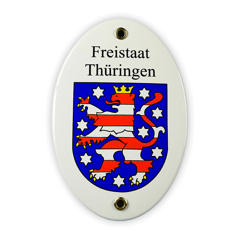 Emailschild oval, 10 x 15 cm, Wappen Thüringen