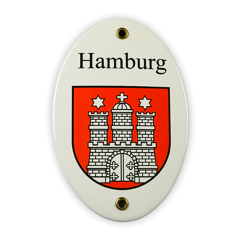 Emailschild oval, 10 x 15 cm, Wappen Hamburg