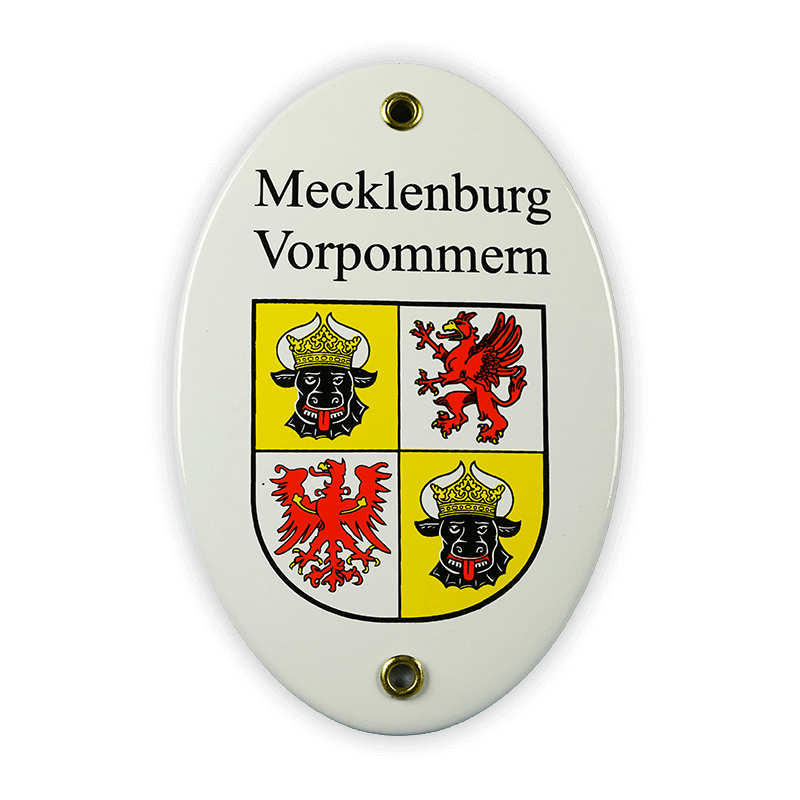 Oval enamel sign, 10 x 15 cm, coat of arms of Mecklenburg-Western Pomerania