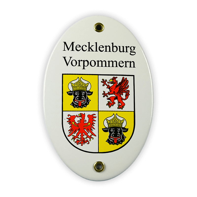 Emailschild oval, 10 x 15 cm, Wappen Mecklenburg Vorpommern