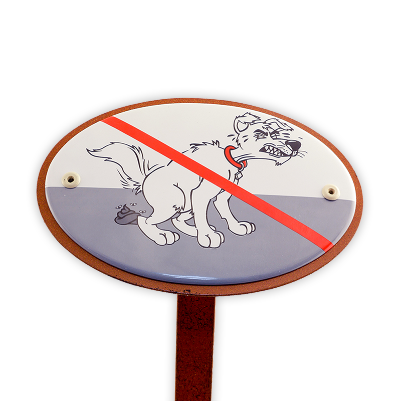 Oval enamel sign, 15 x 10 cm, dog toilet ban with ground spike 50 cm