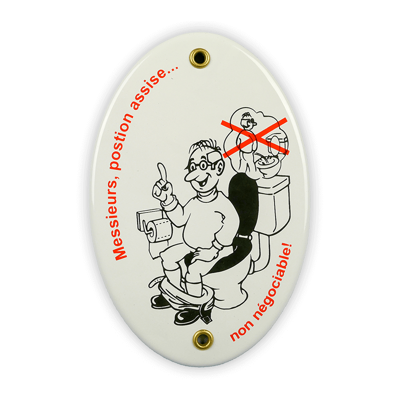 Emailschild oval, 10 x 15 cm, Messieurs, position assise