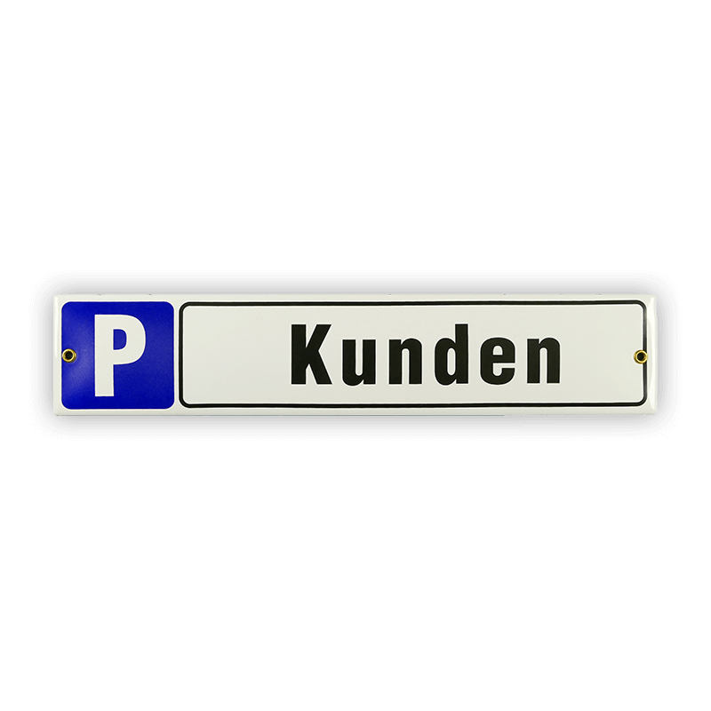 Emailschild 40 x 8 cm, P Kunden