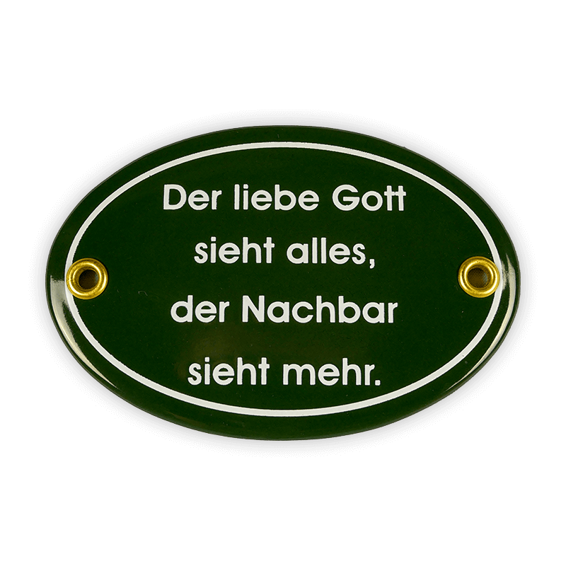 Emailschild oval, 10,5 x 7 cm, Der liebe Gott