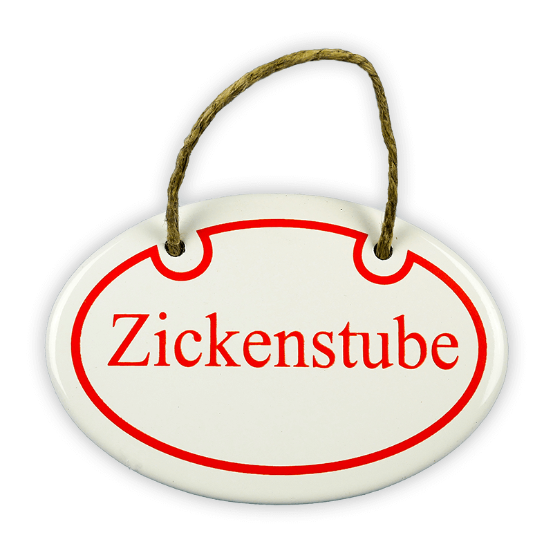 Emailschild oval, 10,5 x 7 cm, Zickenstube