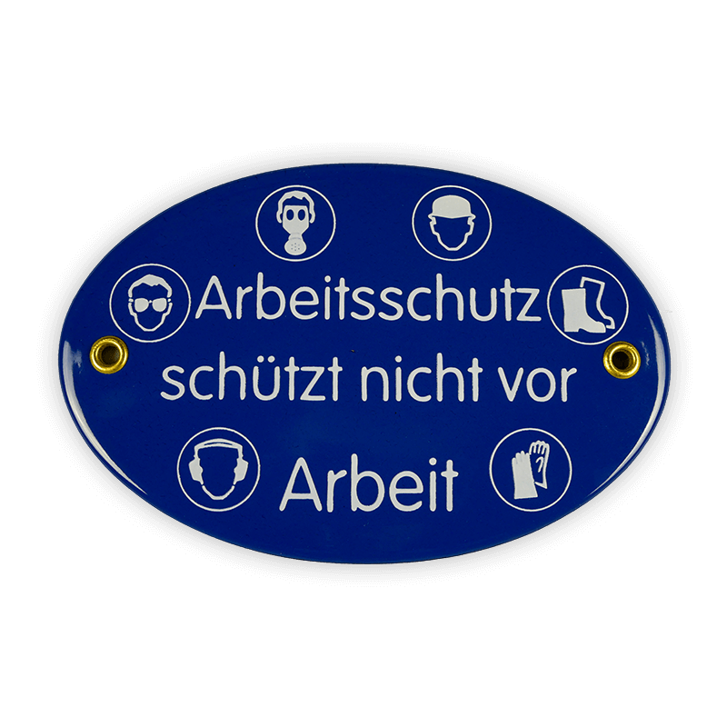 Oval enamel sign, 15 x 10 cm, occupational safety