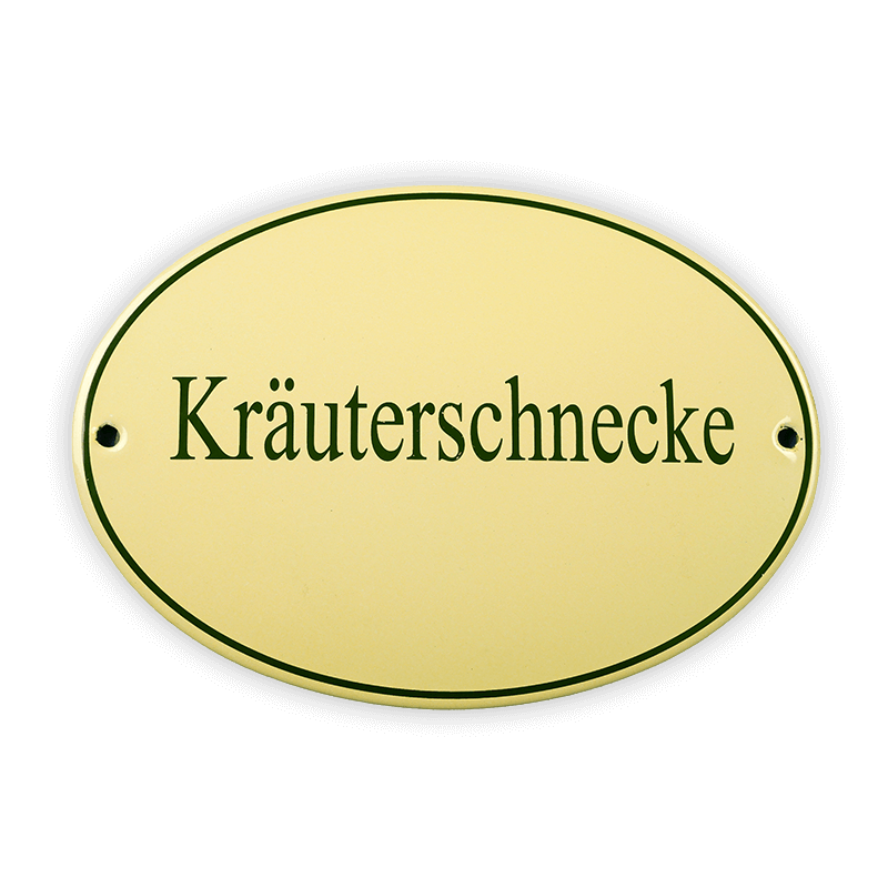 Oval enamel sign, 21 x 15 cm, herbal snail