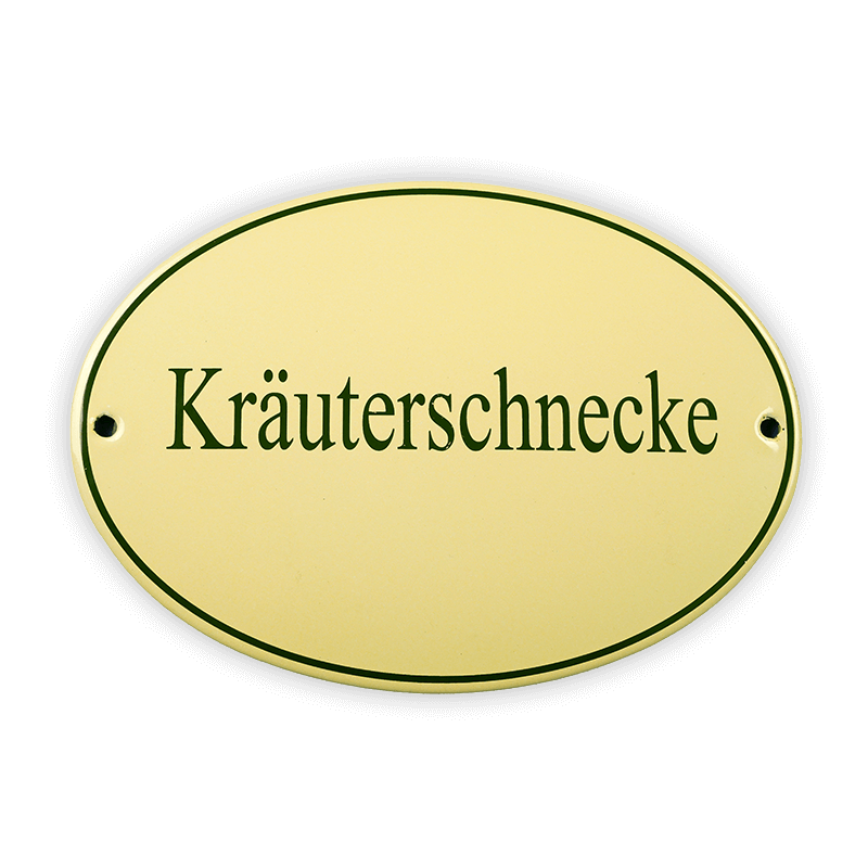 Emailschild oval, 21 x 15 cm, Kräuterschnecke