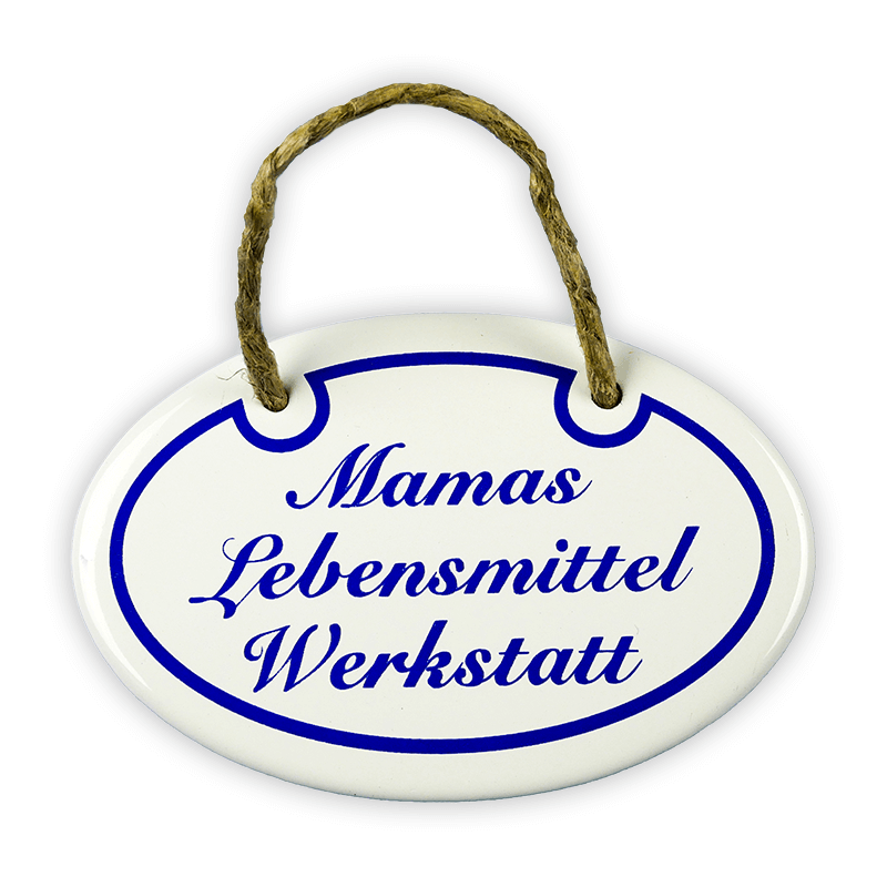 Oval enamel sign, 10.5 x 7 cm, Mama's Food Workshop