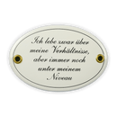 Emailschild oval, 10,5 x 7 cm, Ich lebe zwar
