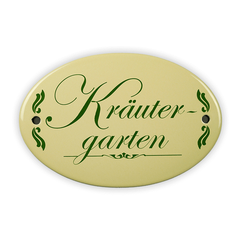 Emailschild oval, 15 x 10 cm, Kräutergarten