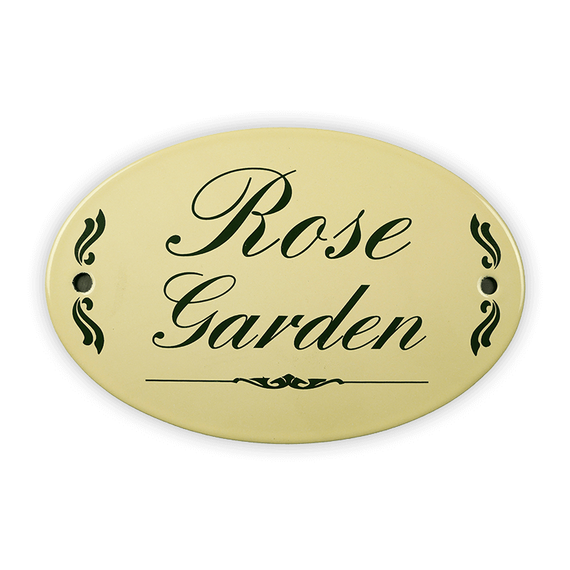 Oval enamel sign, 15 x 10 cm, Rose Garden