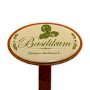 Emailschild oval, 10,5 x 7 cm, Kräuternamen mit Erdspieß 50 cm