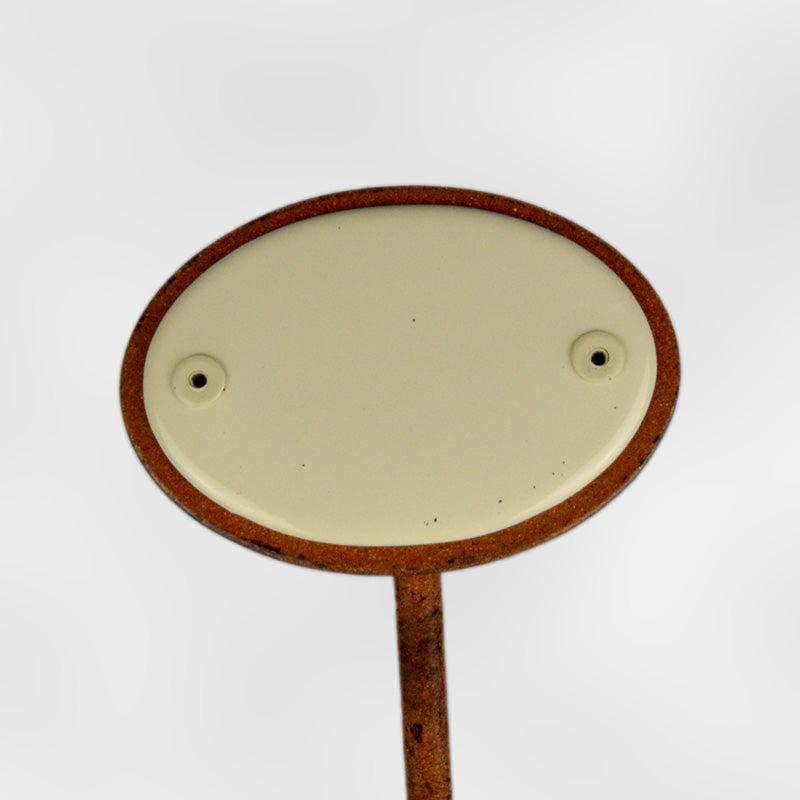 Emailschild oval, 6 x 4 cm, Gemüsenamen mit Erdspieß 25 cm