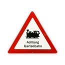 Emailschild Dreieck 25 cm, Achtung Gartenbahn
